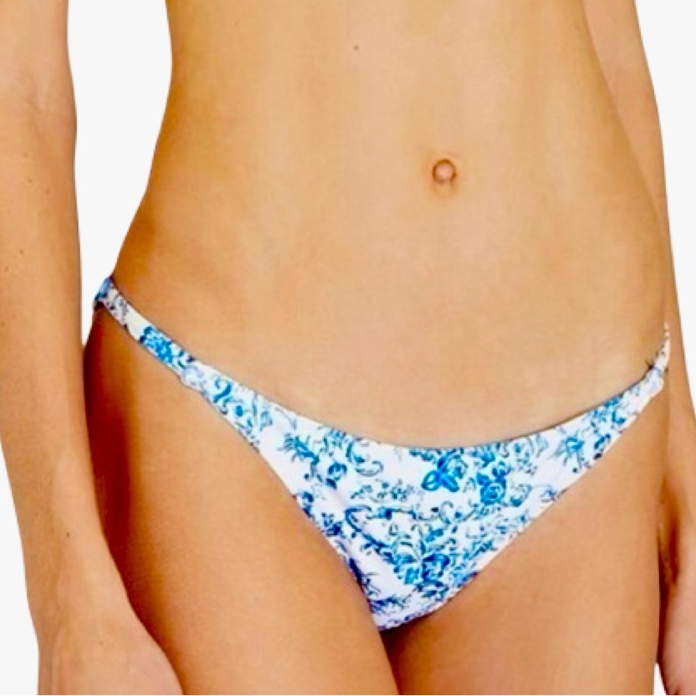 NWT CAROLINE CONSTAS Blue Toile Evie Bandeau Bikini Top Mykela Bikini Bottom LG - Picture 3 of 16